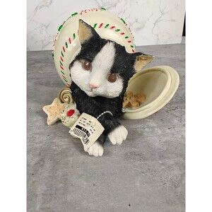 Vintage 1997 Kitty Cat In The Cookie Jar Christmas Figurine Decor
